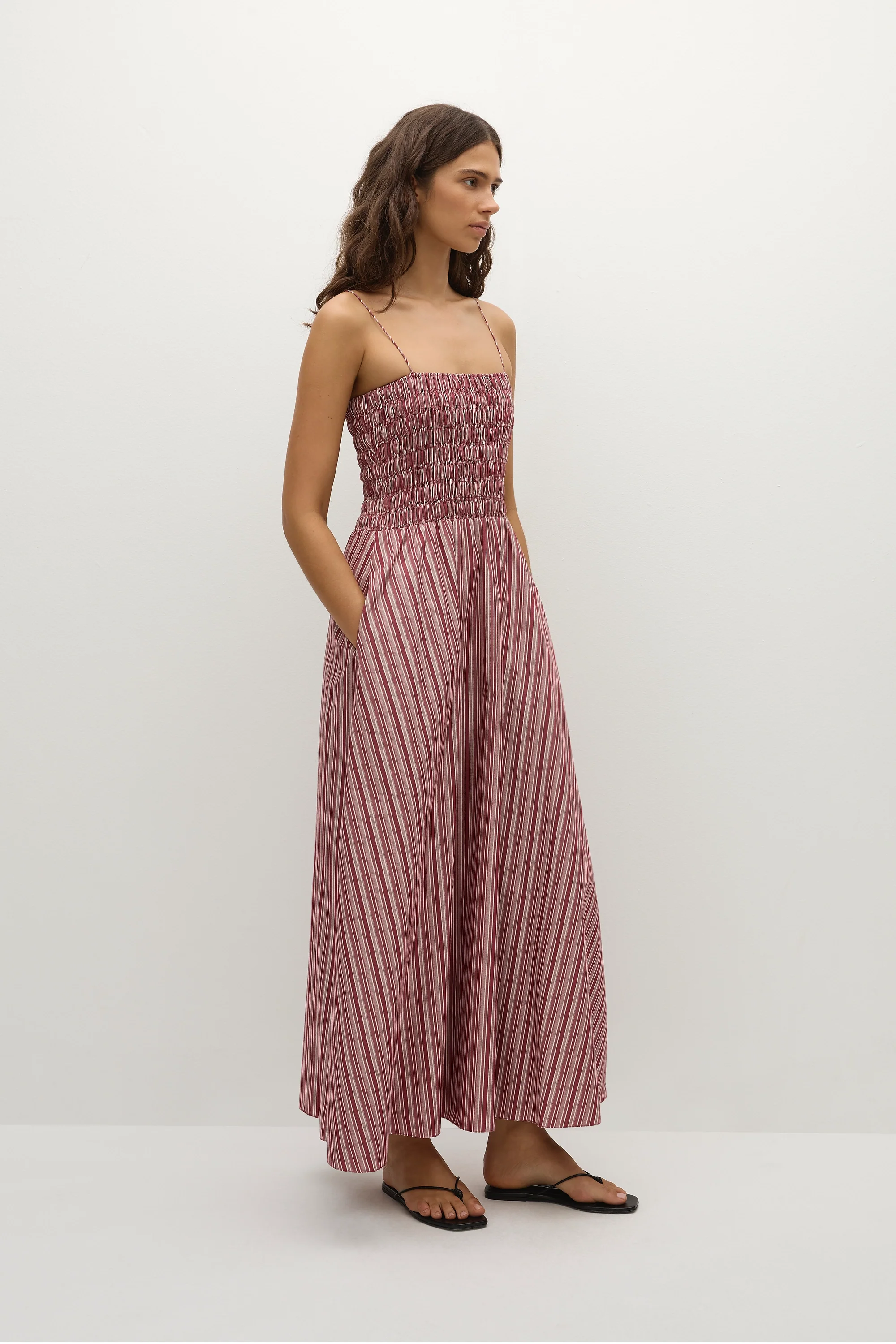 Anniken Maxi Dress Burgundy Stripe - Image 3