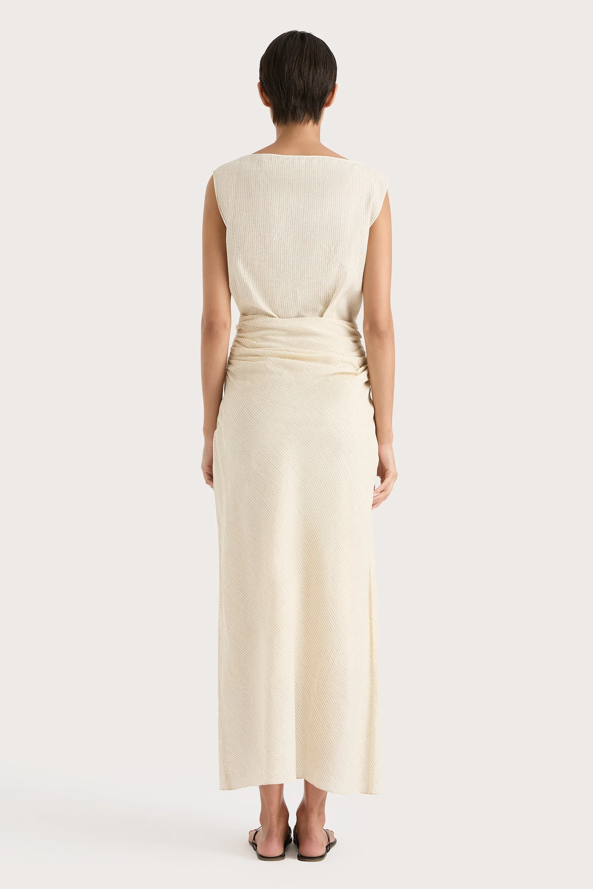 Aveline Dress Beige Pinstripe - Final Sale - Image 5