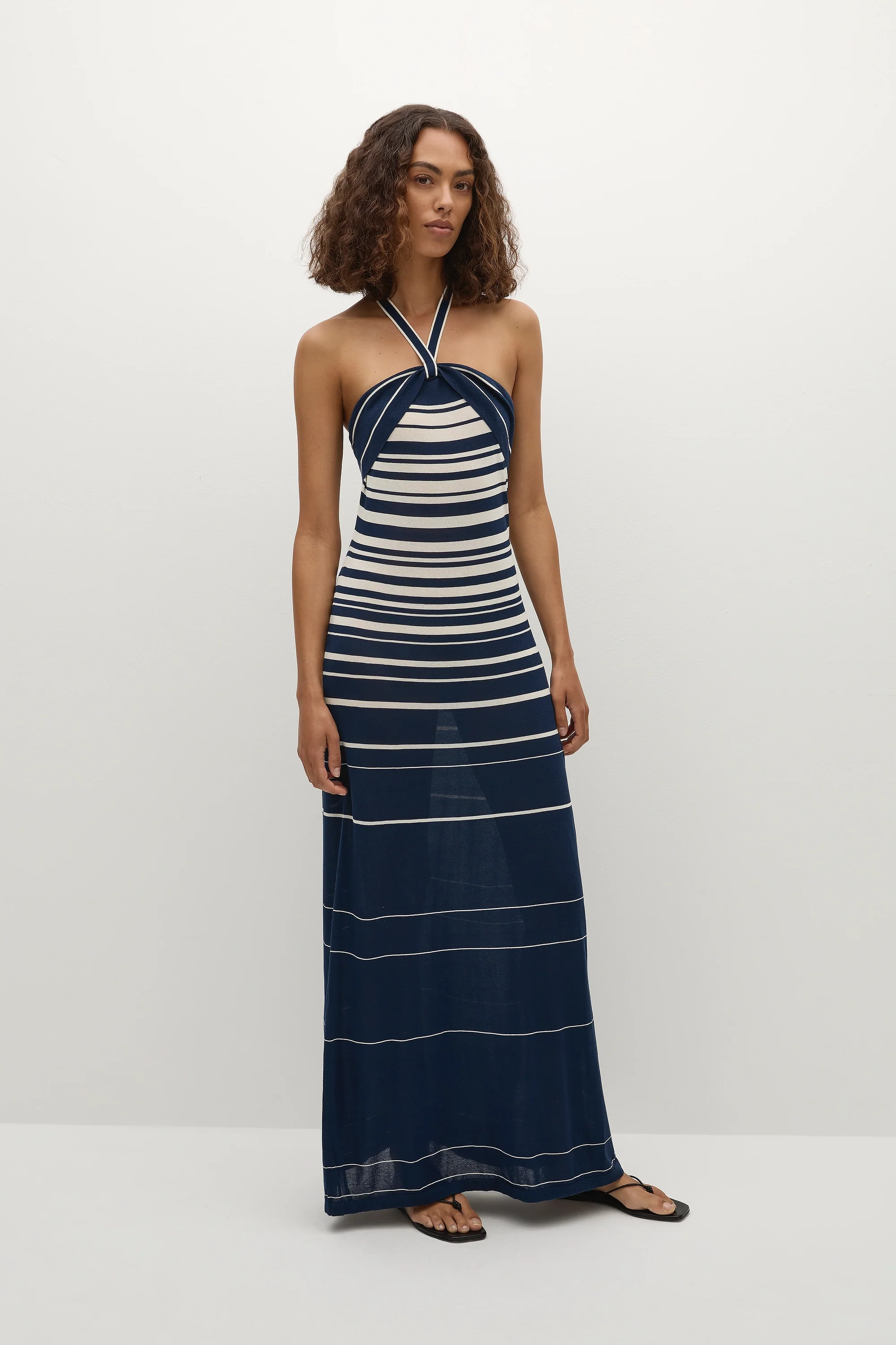 Axel Maxi Dress Accordion Stripe Cream Navy - Final Sale - Image 3