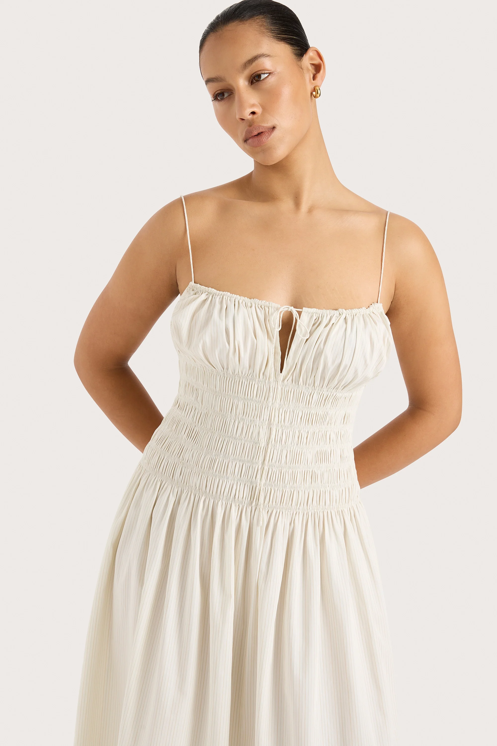 Aya String Maxi Dress Cream Pinstripe - Final Sale - Image 3
