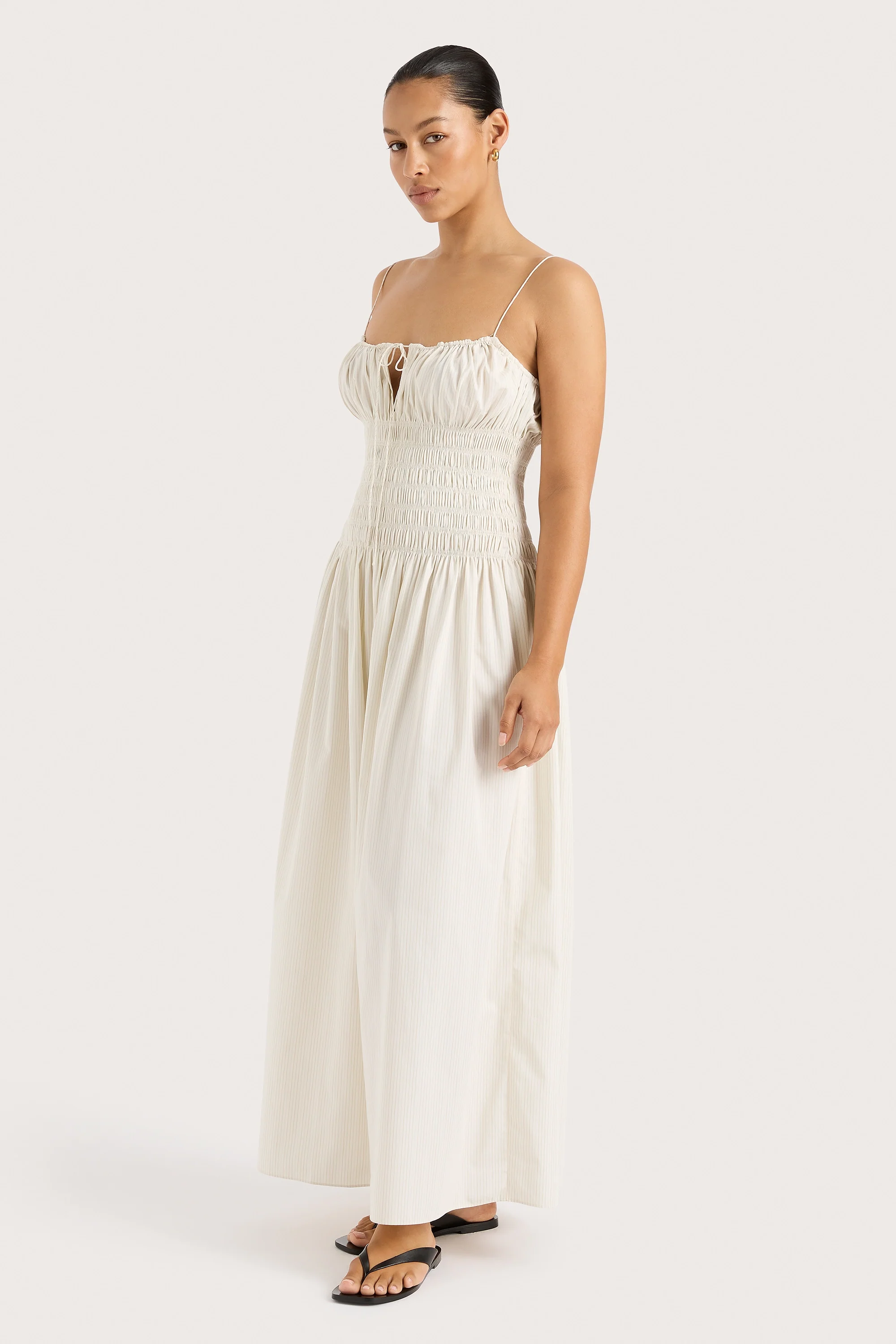 Aya String Maxi Dress Cream Pinstripe - Final Sale - Image 5