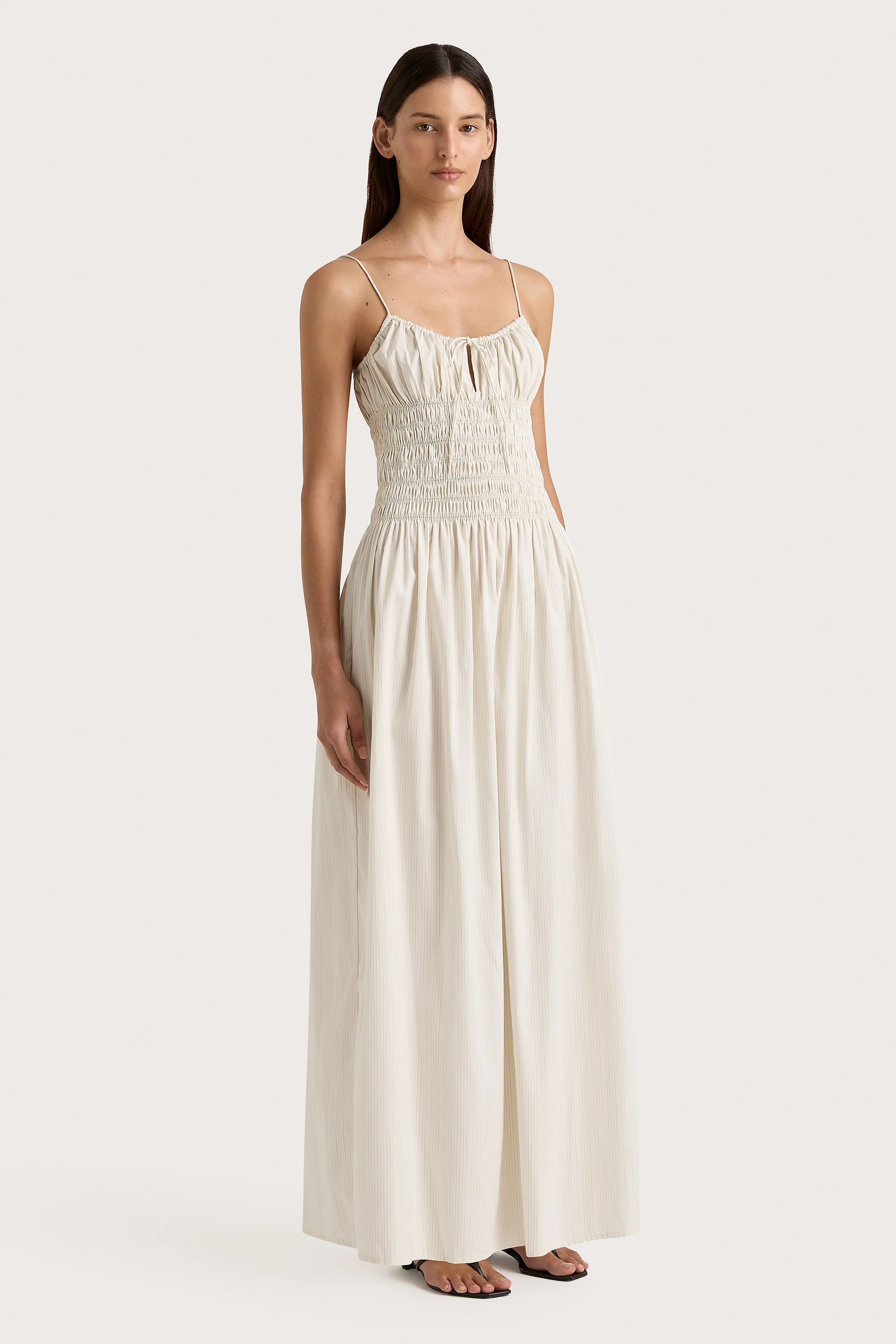 Aya String Maxi Dress Cream Pinstripe - Final Sale - Image 9