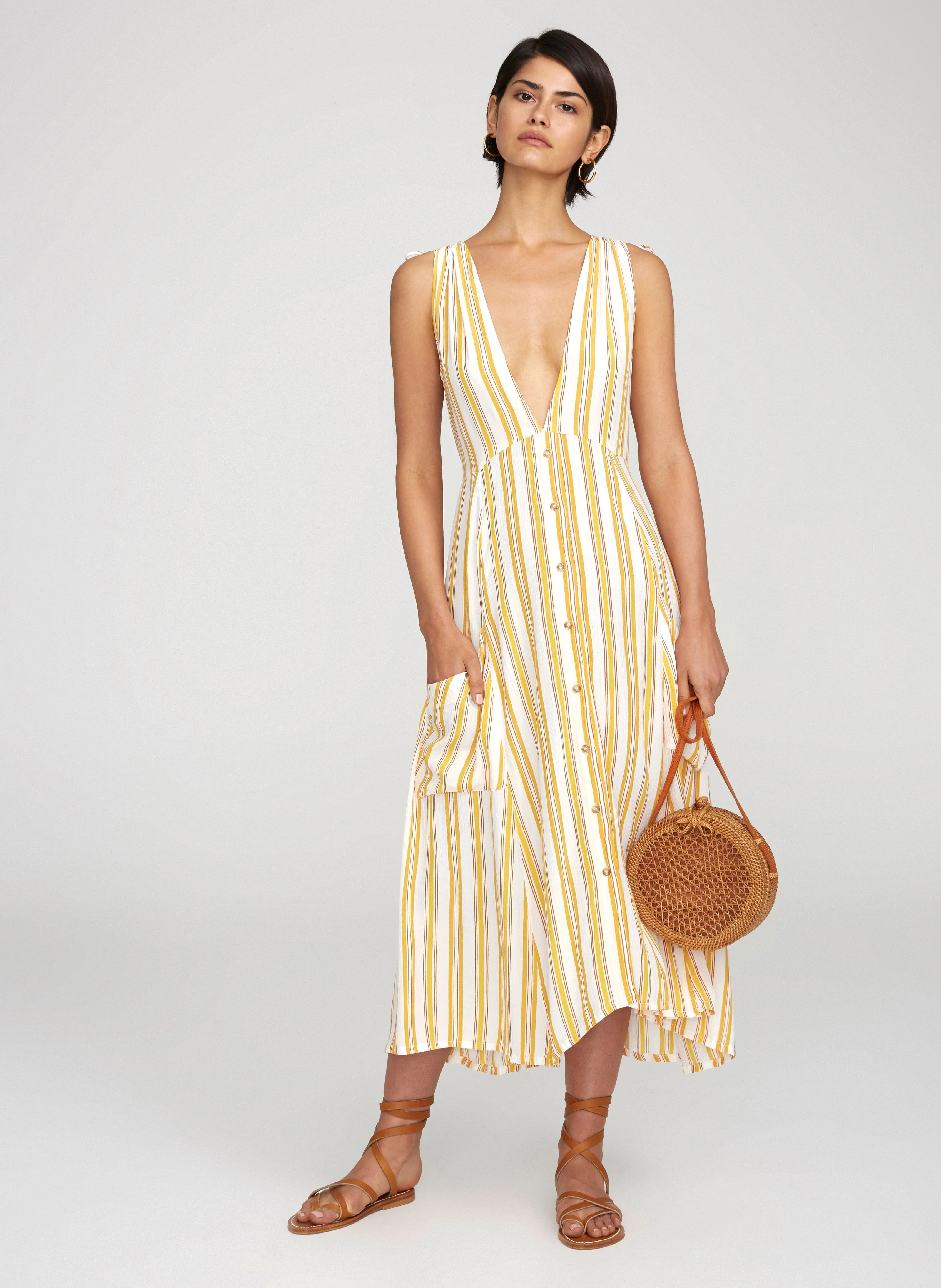 Azure Stripe Print Sun Claudia Midi Dress - Final Sale