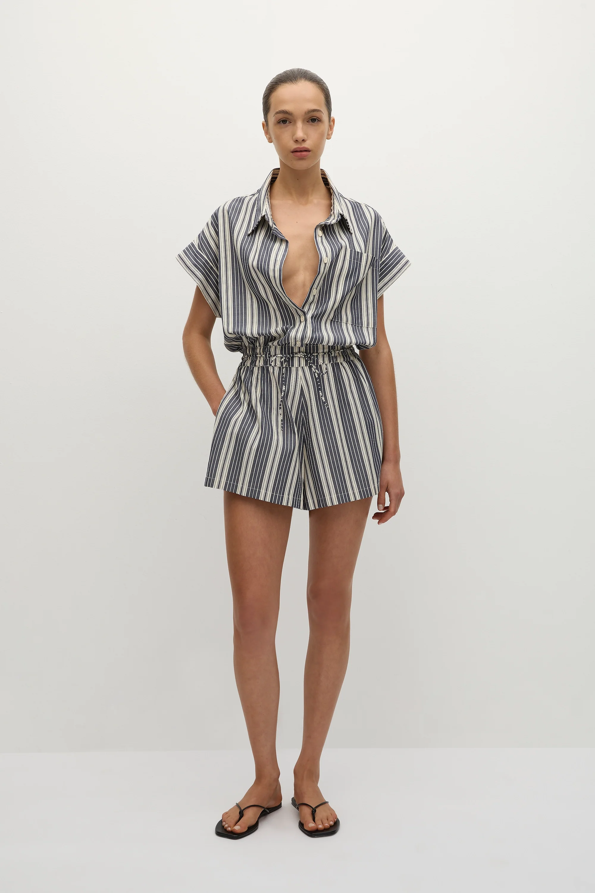 Cyrene Playsuit Antique Navy Stripe - Final Sale