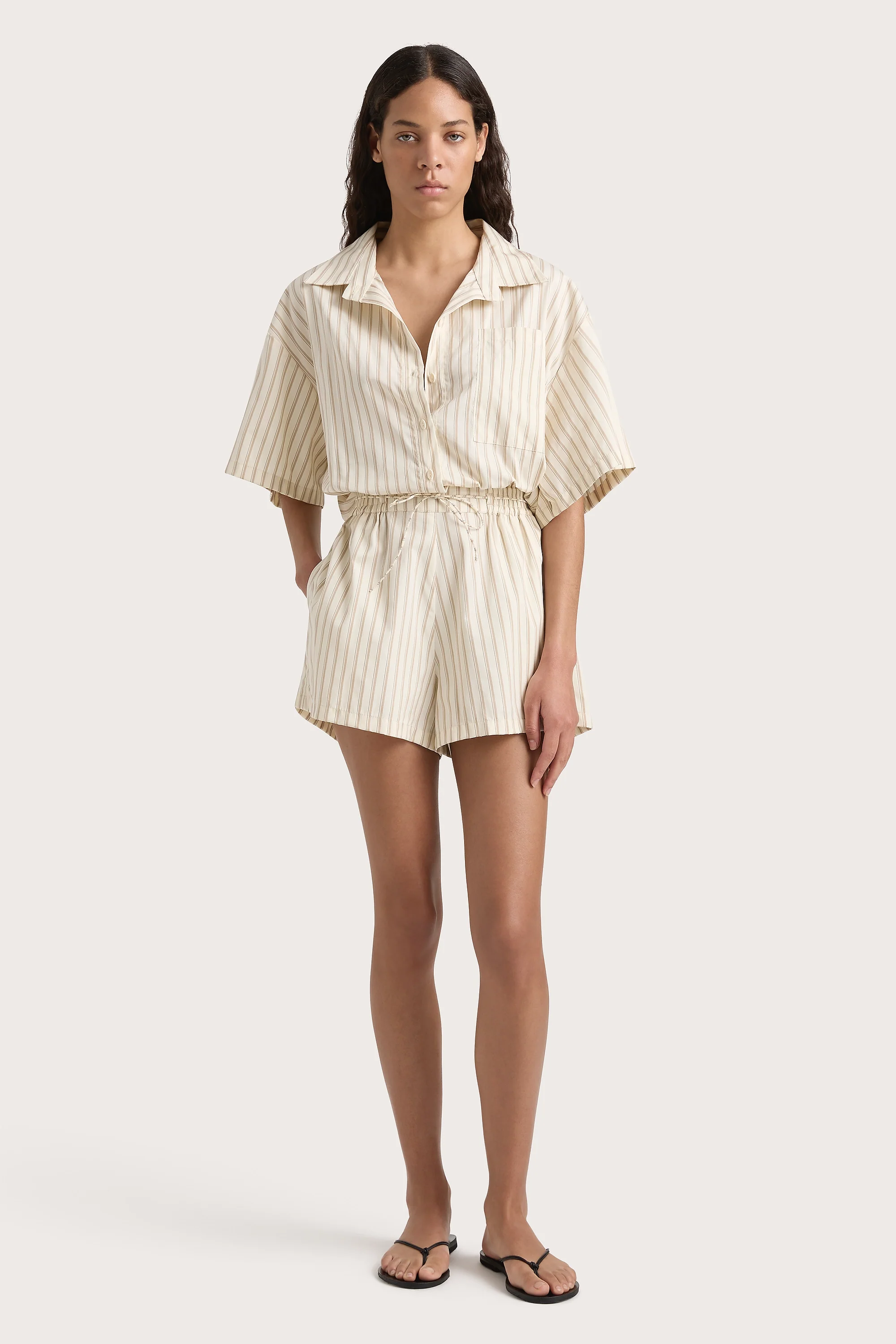 Faia Playsuit Shadow Stripe Butter - Final Sale