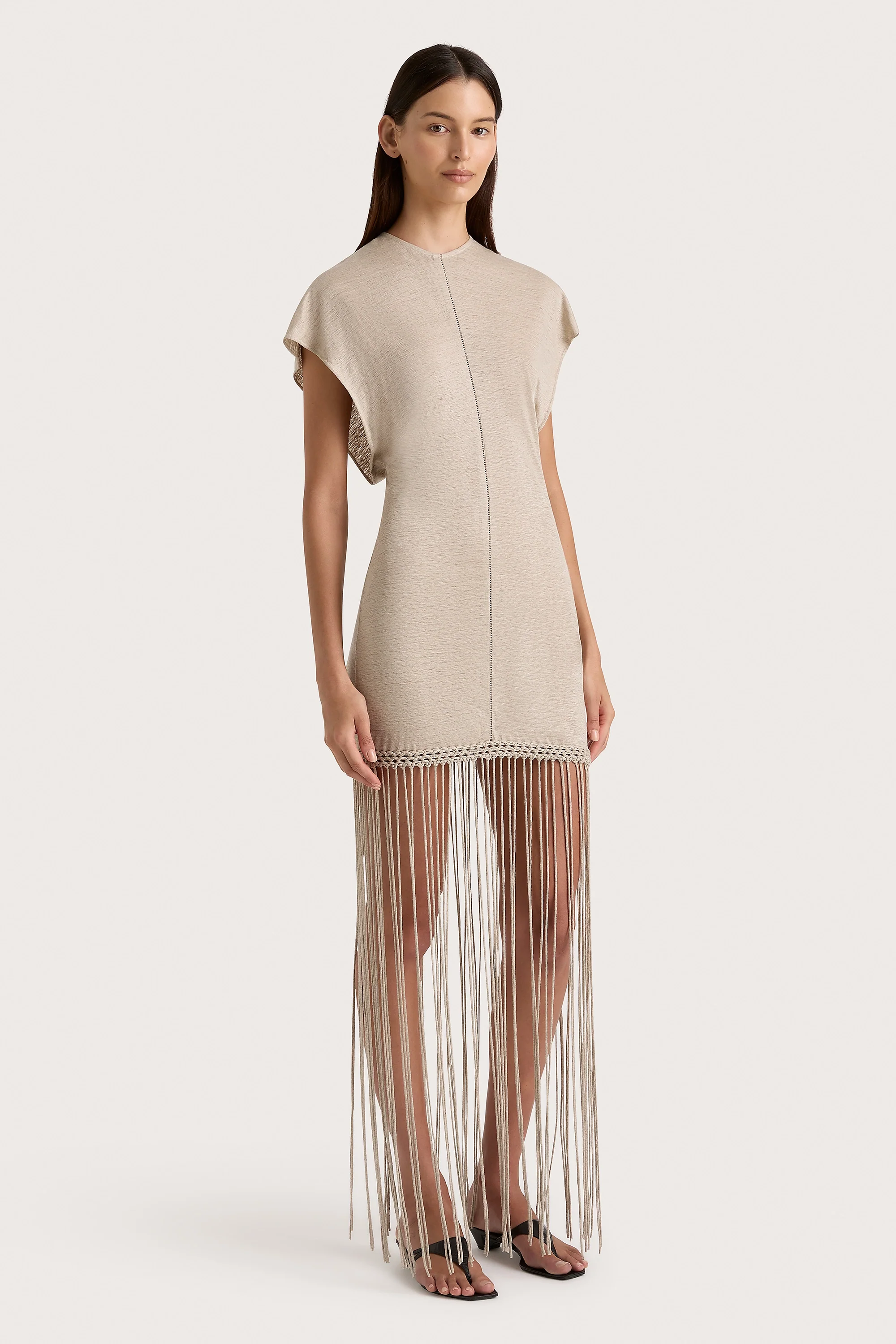 Ines Fringe Dress Oatmeal - Final Sale - Image 4