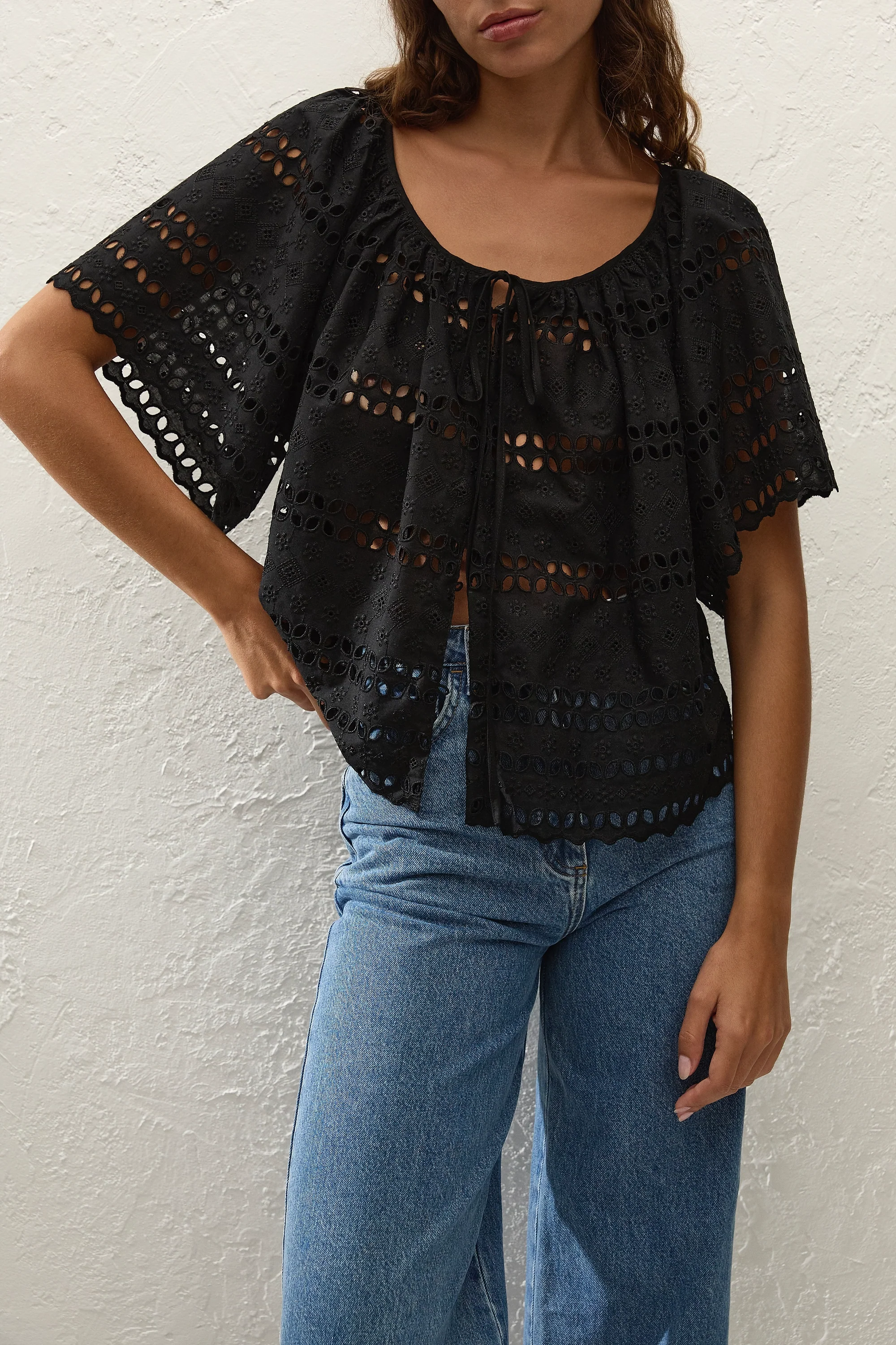 Mitla Top Rosa Broderie Black