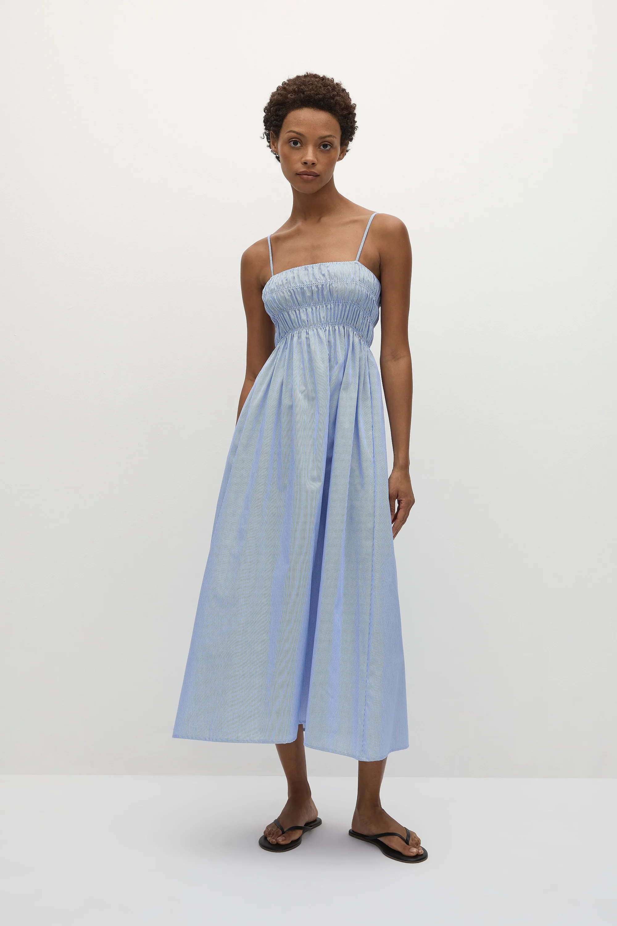 Nica Midi Dress Soft Blue Stripe - Final Sale