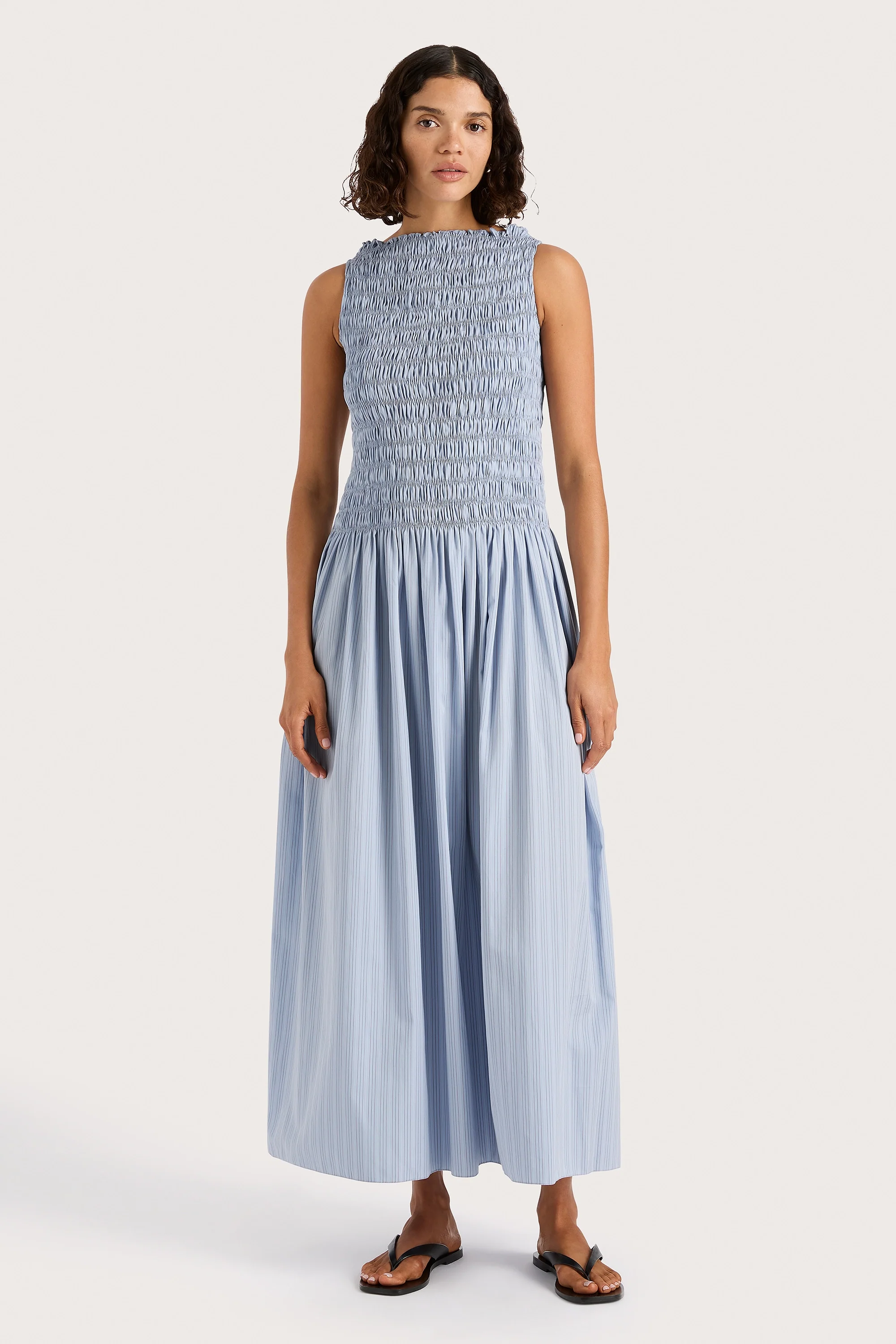 Noa Maxi Dress Blue Pinstripe - Final Sale