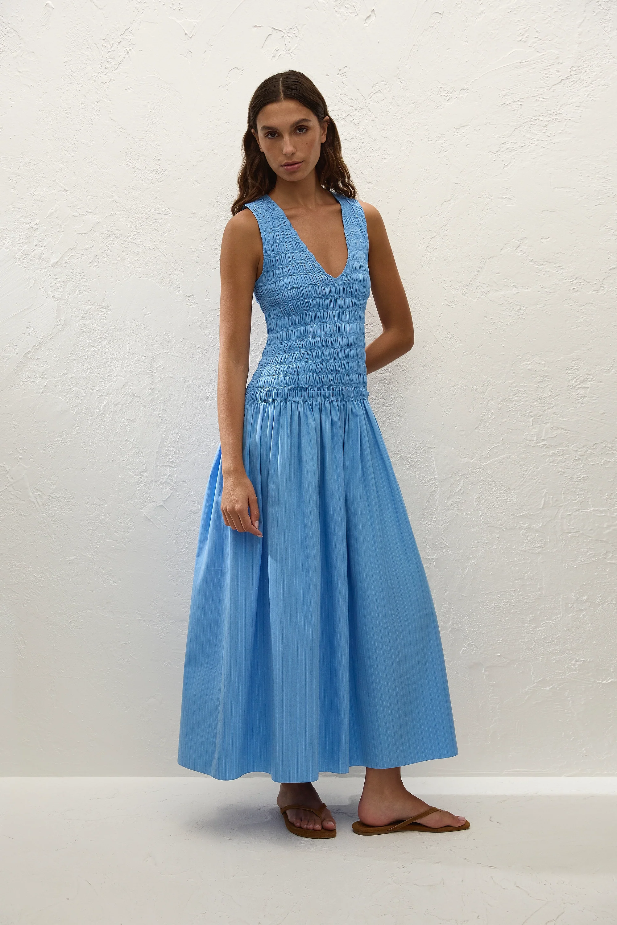 Palomar Midi Dress Mico Pinstripe Azul - Image 3