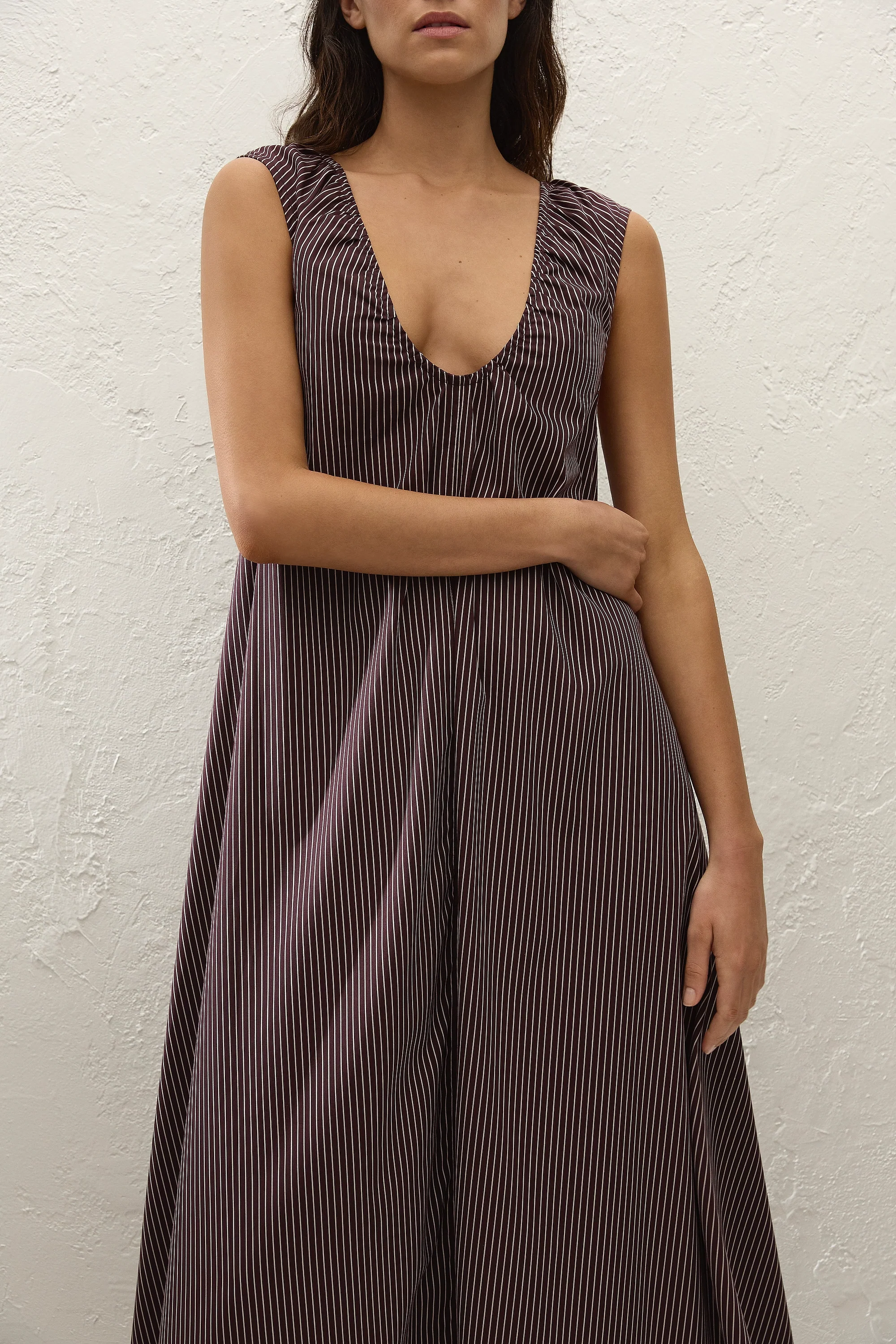 Pedrera Maxi Dress Rocio Pinstripe Chocolate Plum - Image 2