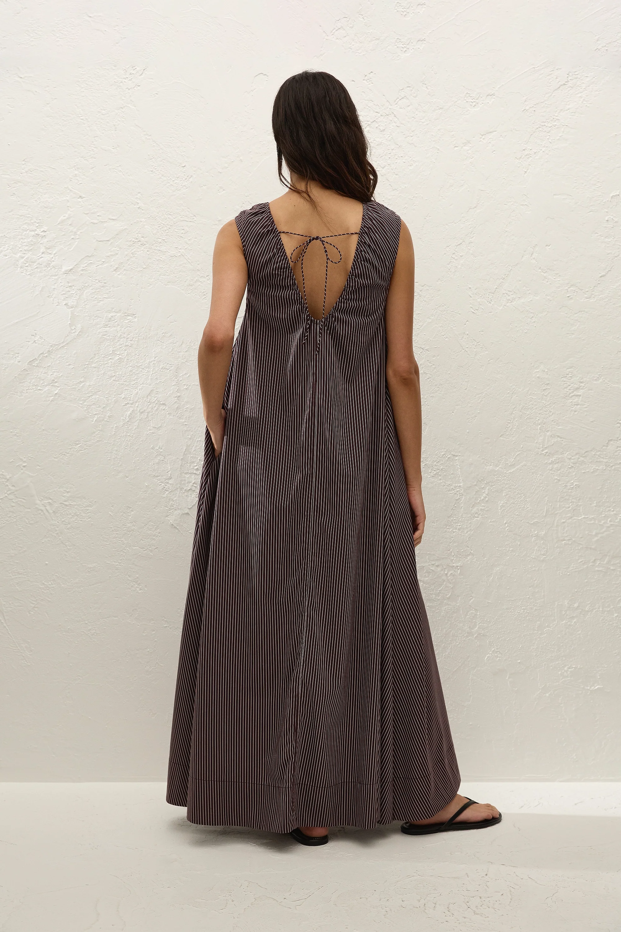 Pedrera Maxi Dress Rocio Pinstripe Chocolate Plum - Image 4