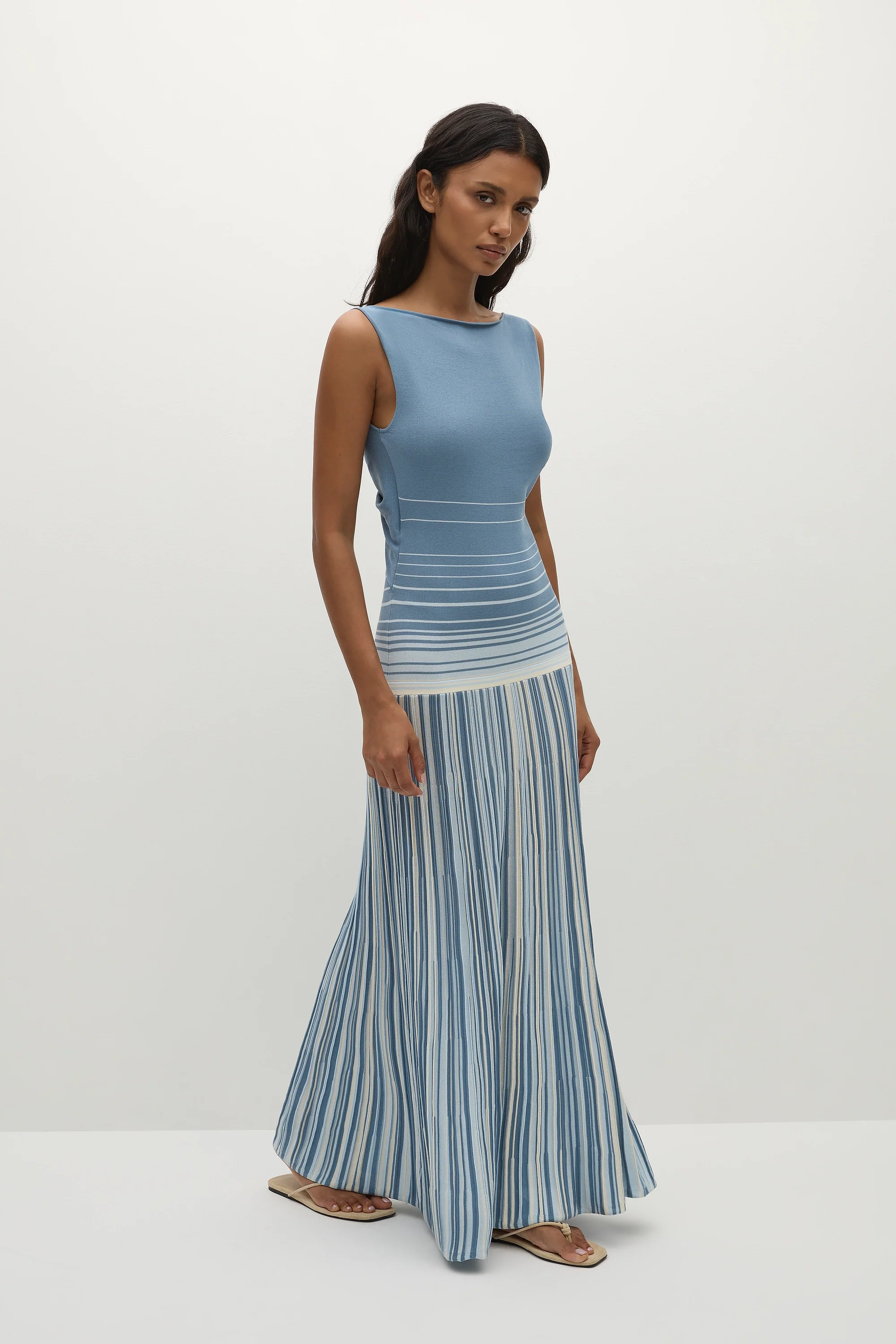 Xyla Maxi Dress Accordion Stripe Mineral Blue - Image 5